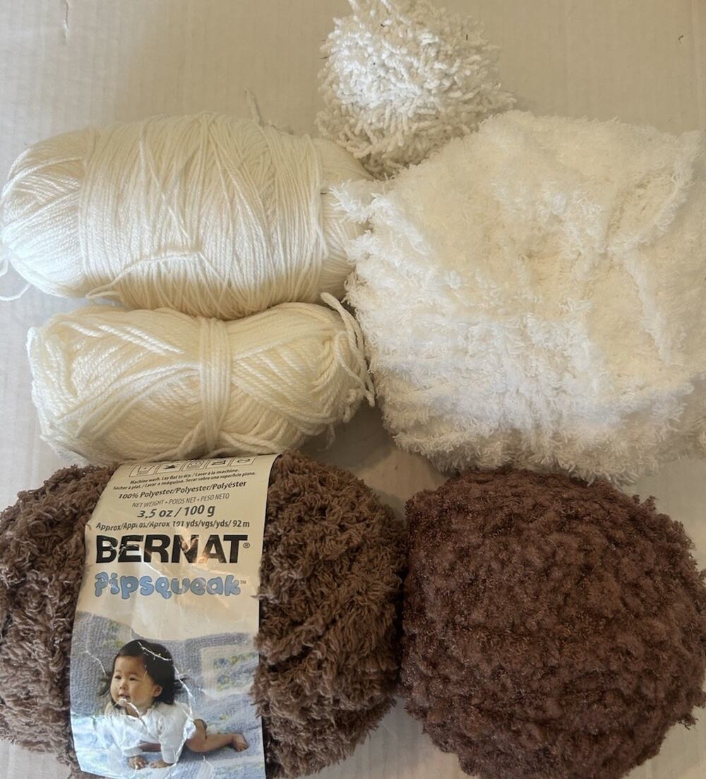 Mixed Lot Of Yarn Skein Brown White Bernat Pipsqueak Yarn Polyester Acrylic 16oz